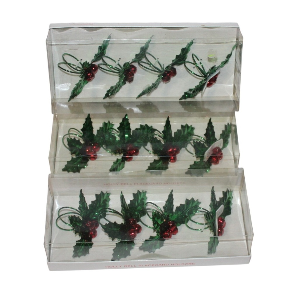 Department 56 Holly Bell Napkin Rings Placecard Holders Set 12 Christmas 4354-0
